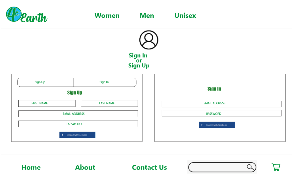 4 C Earth Clothing and Accessories Desktop Sign-Up Page
